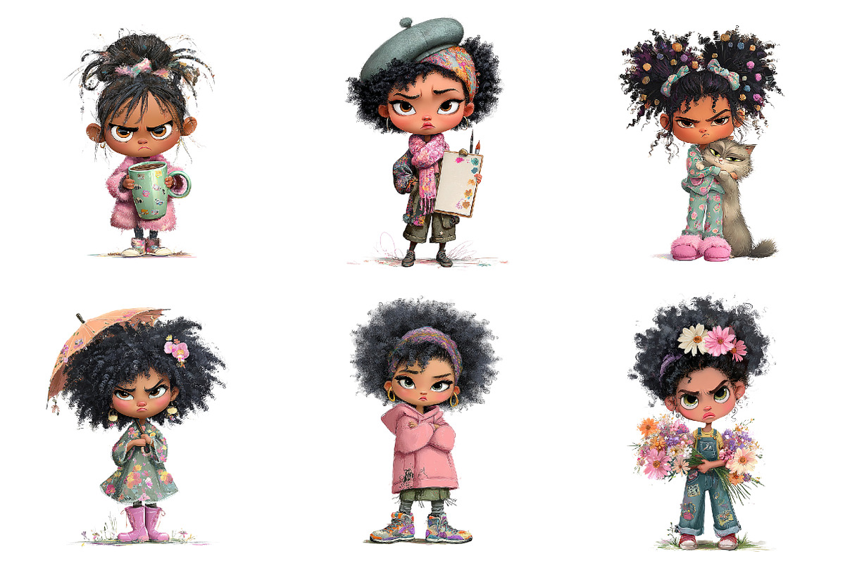 Whimsical Grumpy Black Girl Clipart, a Seasonal Illustration by designcity5 (Photo 3 of 5)