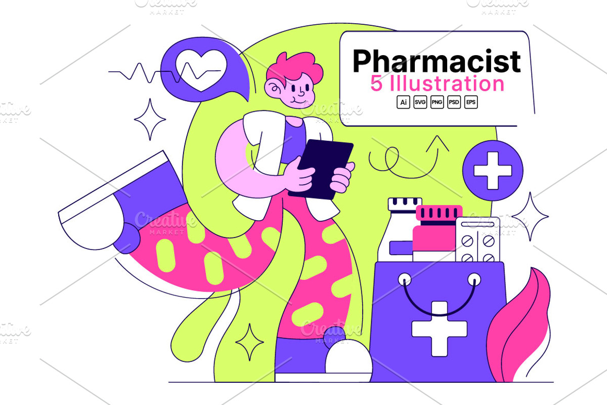 5 Pharmacist Vector Illustration, a Healthcare Illustration by denayunebgt (Photo 1 of 3)