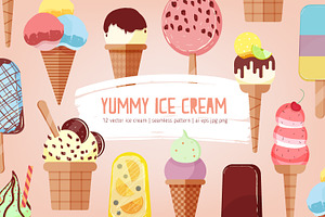 Ice cream set + seamless pattern, a Food Illustration by Good Studio