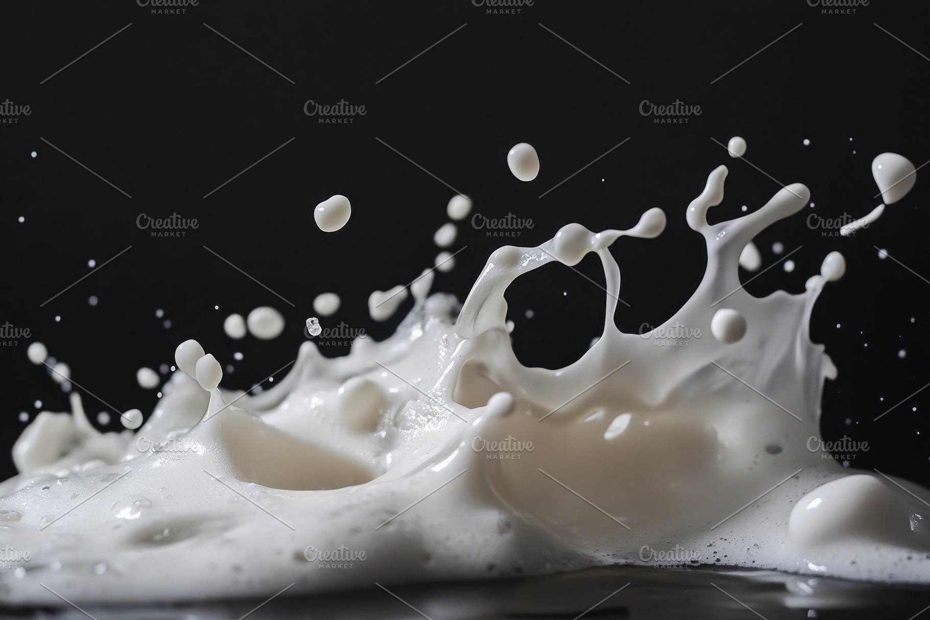 Milk splashes create dynamic pattern, a Photo by Tanuart