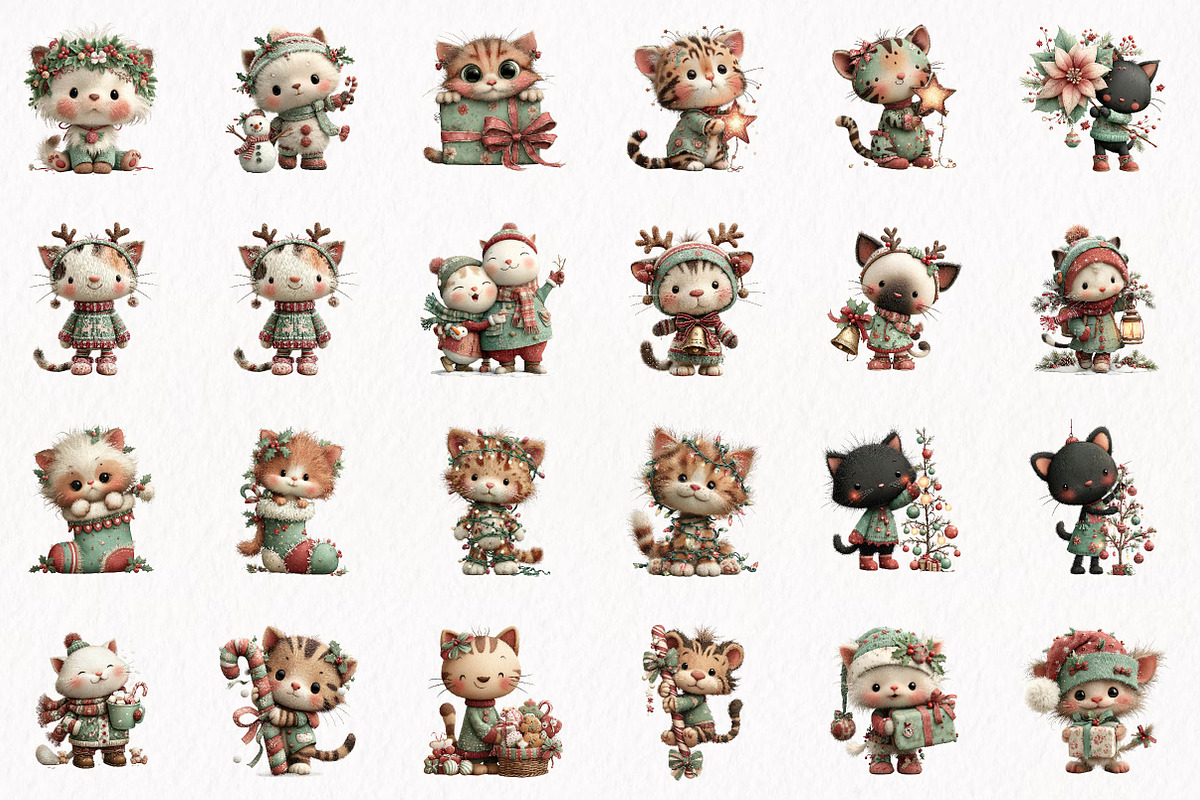 Christmas Cats Clipart Bundle, a Seasonal Illustration by fashionaddict (Photo 4 of 7)