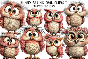 Funny Spring Owl Clipart, an Illustration by Daily.Designs