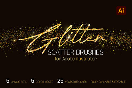 25 Glitter Brushes for illustrator, a Brush Add-On by IuliiaSavko