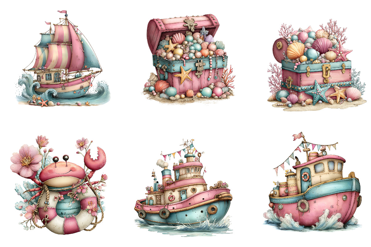 Whimsical Nautical Summer Clipart, an Illustration by CreationArt (Photo 7 of 7)