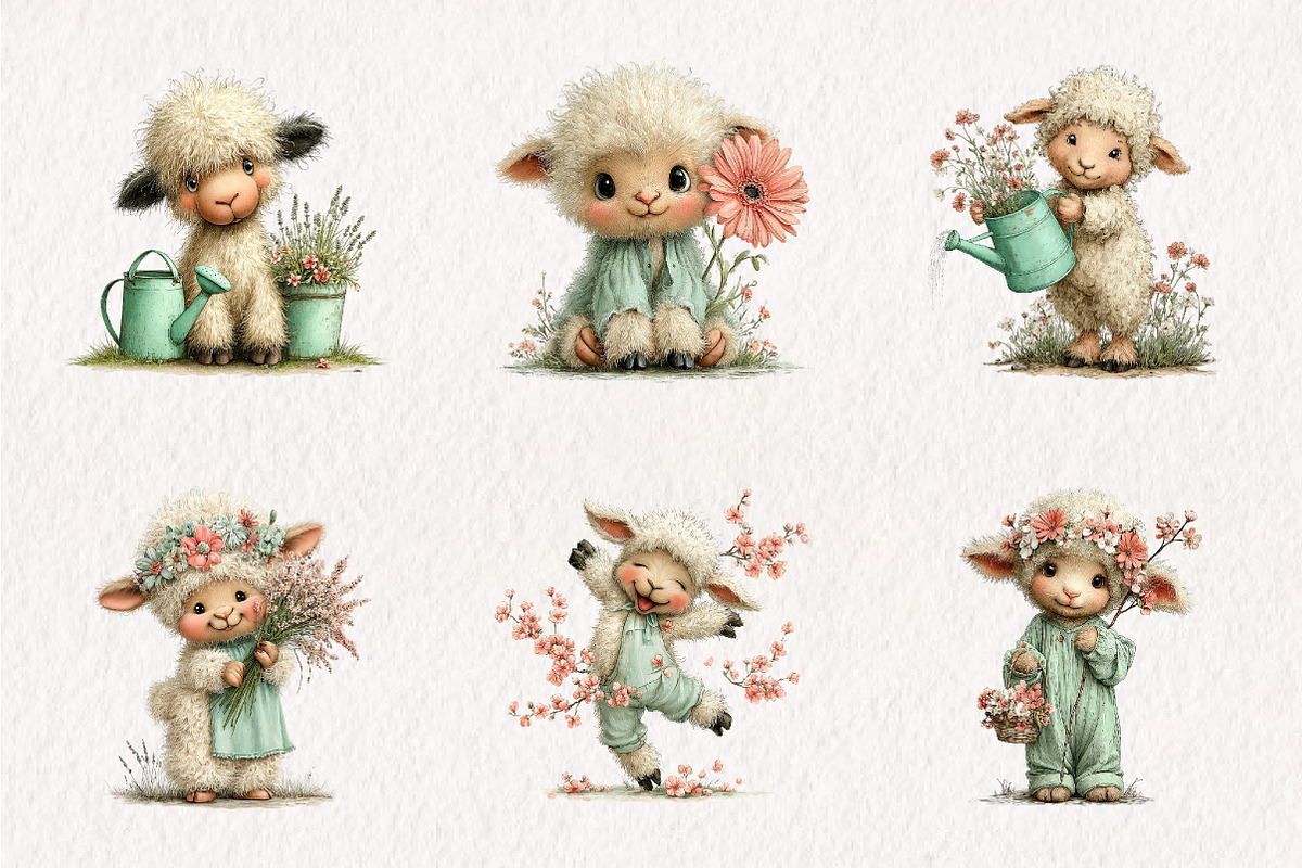Whimsical Spring Sheep Clipart, an Illustration by CreationArt (Photo 7 of 7)