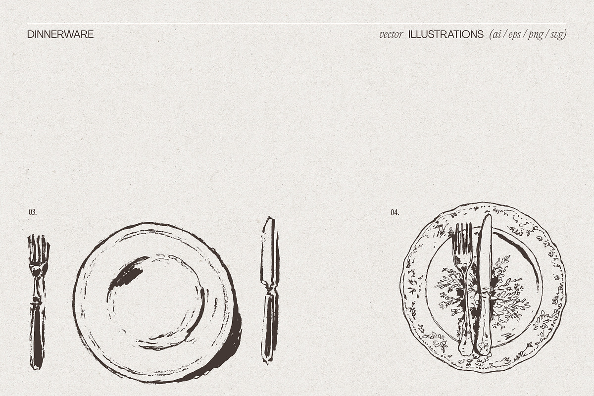 Dinnerware Table Setting Sketches, a Food Illustration by TheMountBirdStudio (Photo 4 of 5)