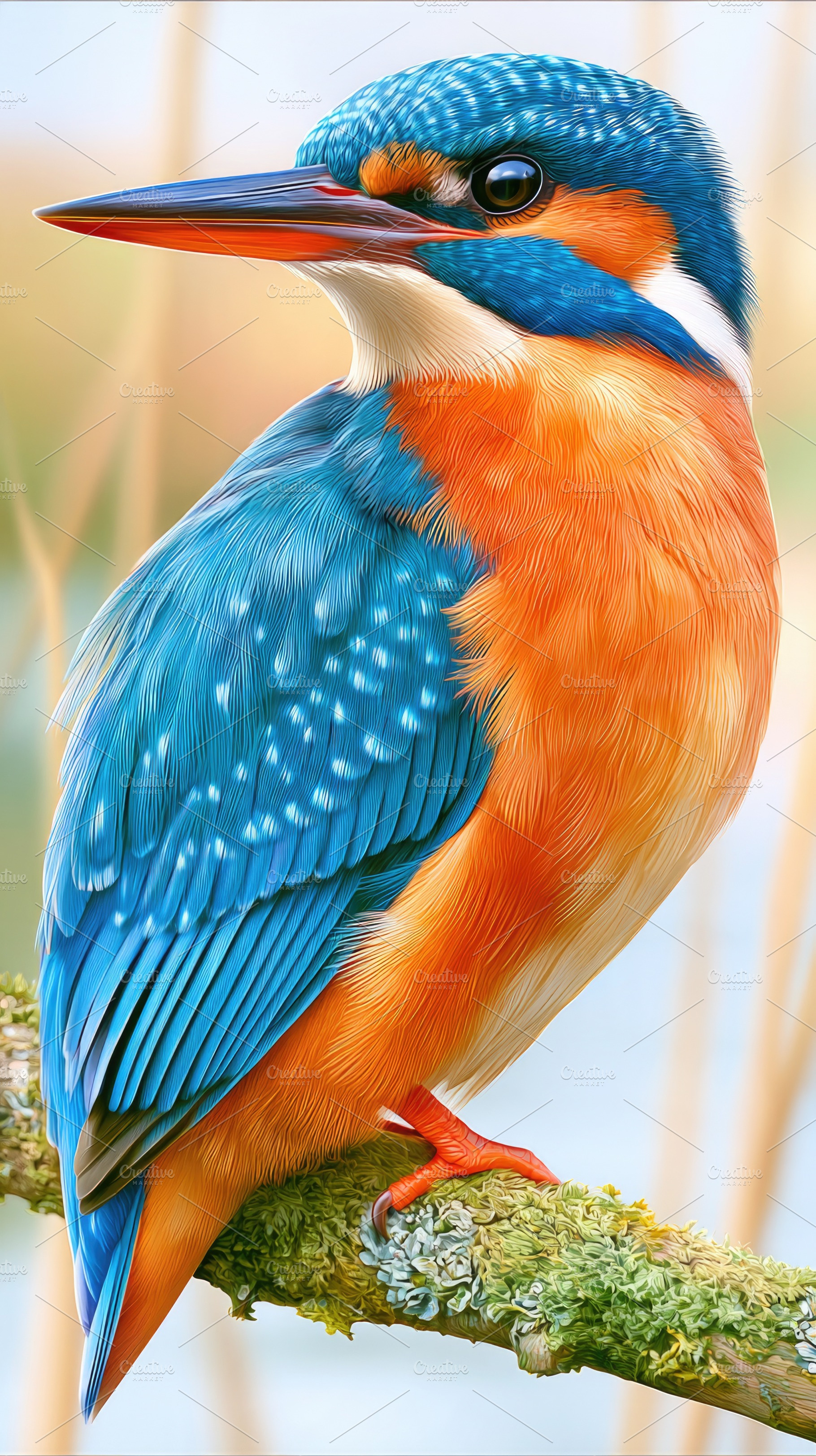 Common kingfisher perched on mossy branch close up, an Animal Photo by José Manuel Gelpi