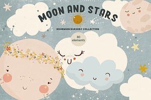 Moon And Stars Boho Nursery Clipart