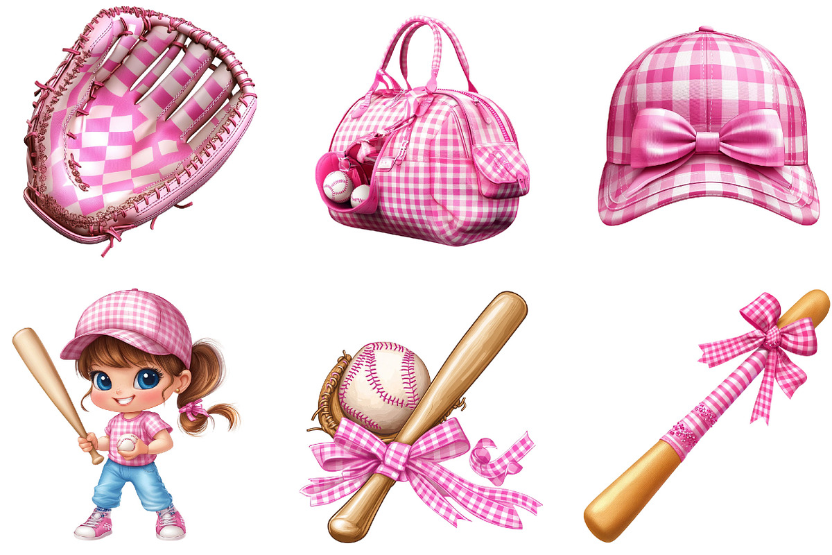 Pink Gingham Baseball Clipart, an Illustration by Designking (Photo 3 of 5)