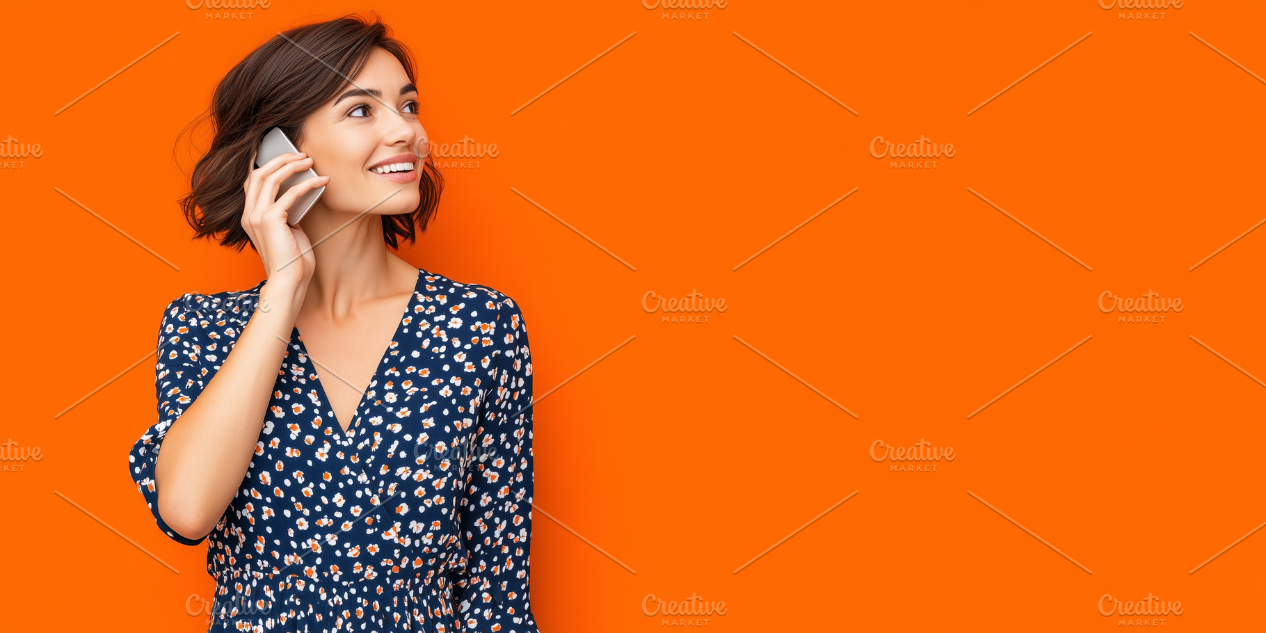Smiling young woman talking on phone, a Person Photo by MistyDay