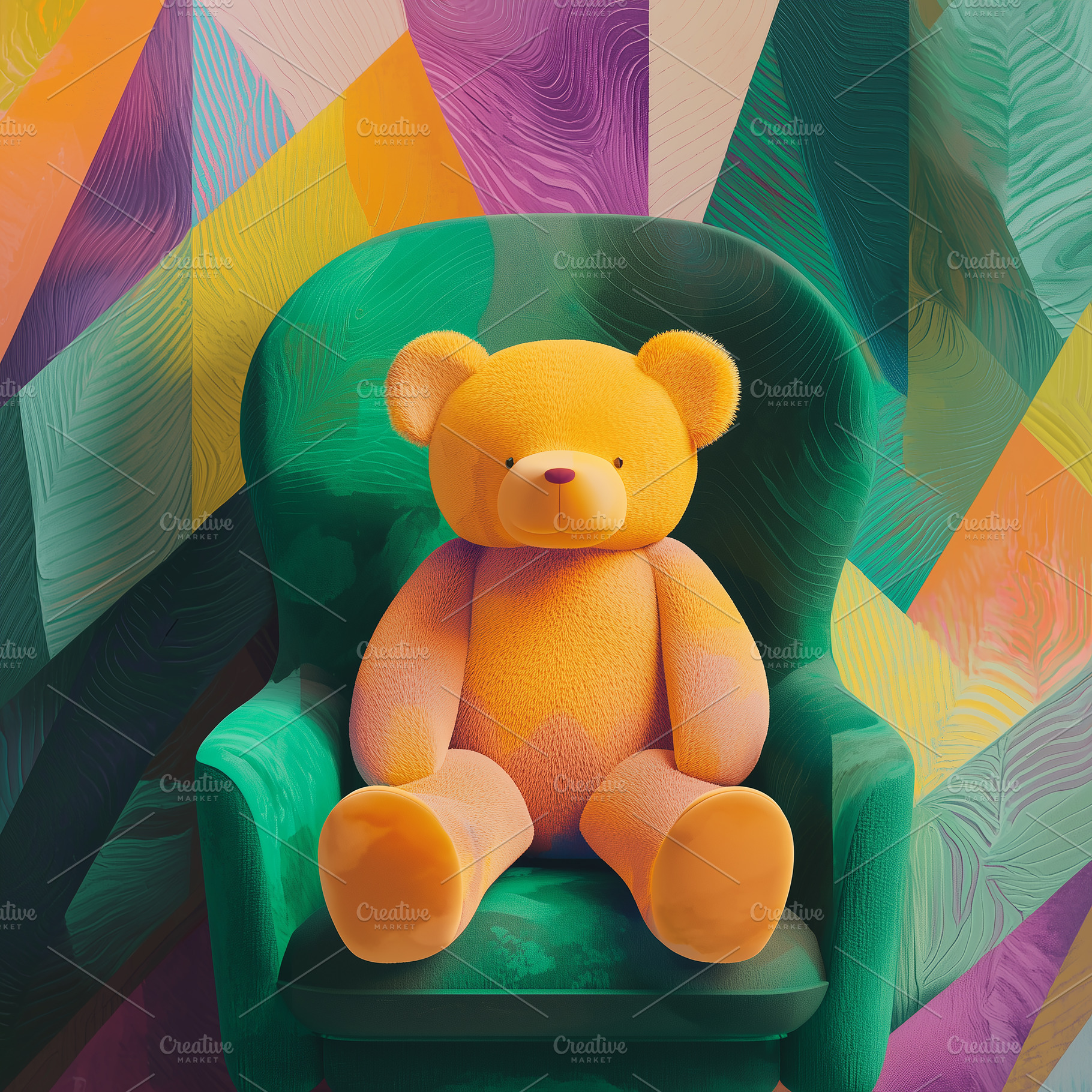 A soft yellow teddy bear is position, an Abstract Photo by Imaginarium