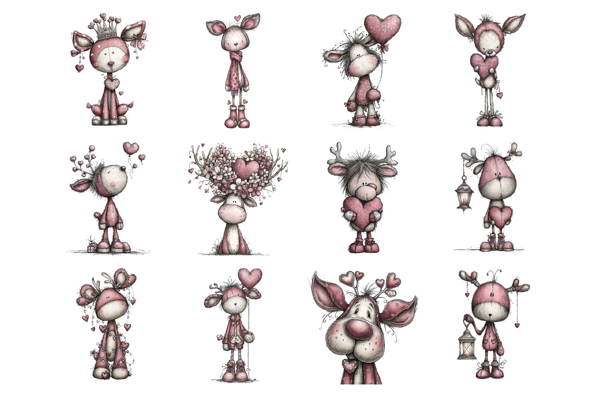 Valentine's Whimsical Deer Clipart, an Illustration by Design Market (Photo 2 of 3)