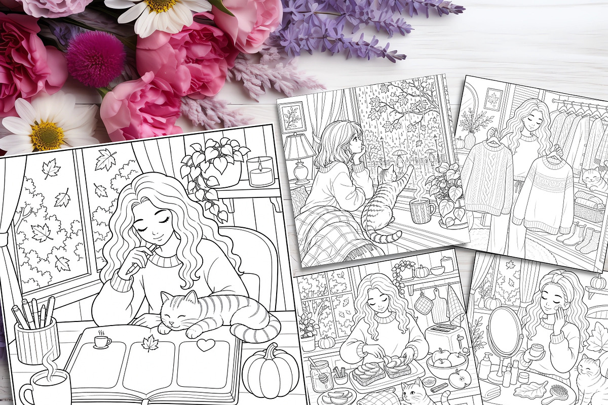 Cozy Fall Coloring Pages Bundle, a Brochure Template by LA Design (Photo 7 of 10)