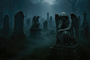 angel statue in graveyard, generative AI, a Photo by Nito