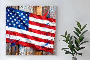 American Flag on Barn Board, a Seasonal Illustration by Sharon Schwalbe