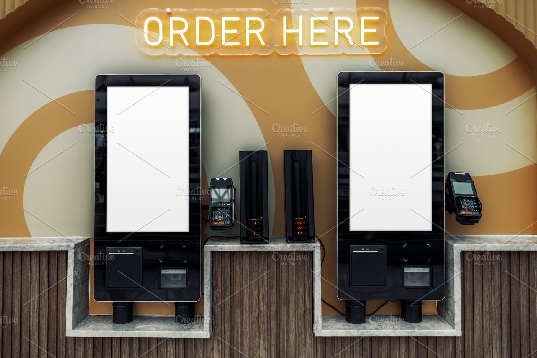 Dual Food Ordering Kiosk Mockup, a Business Photo by SkyNext