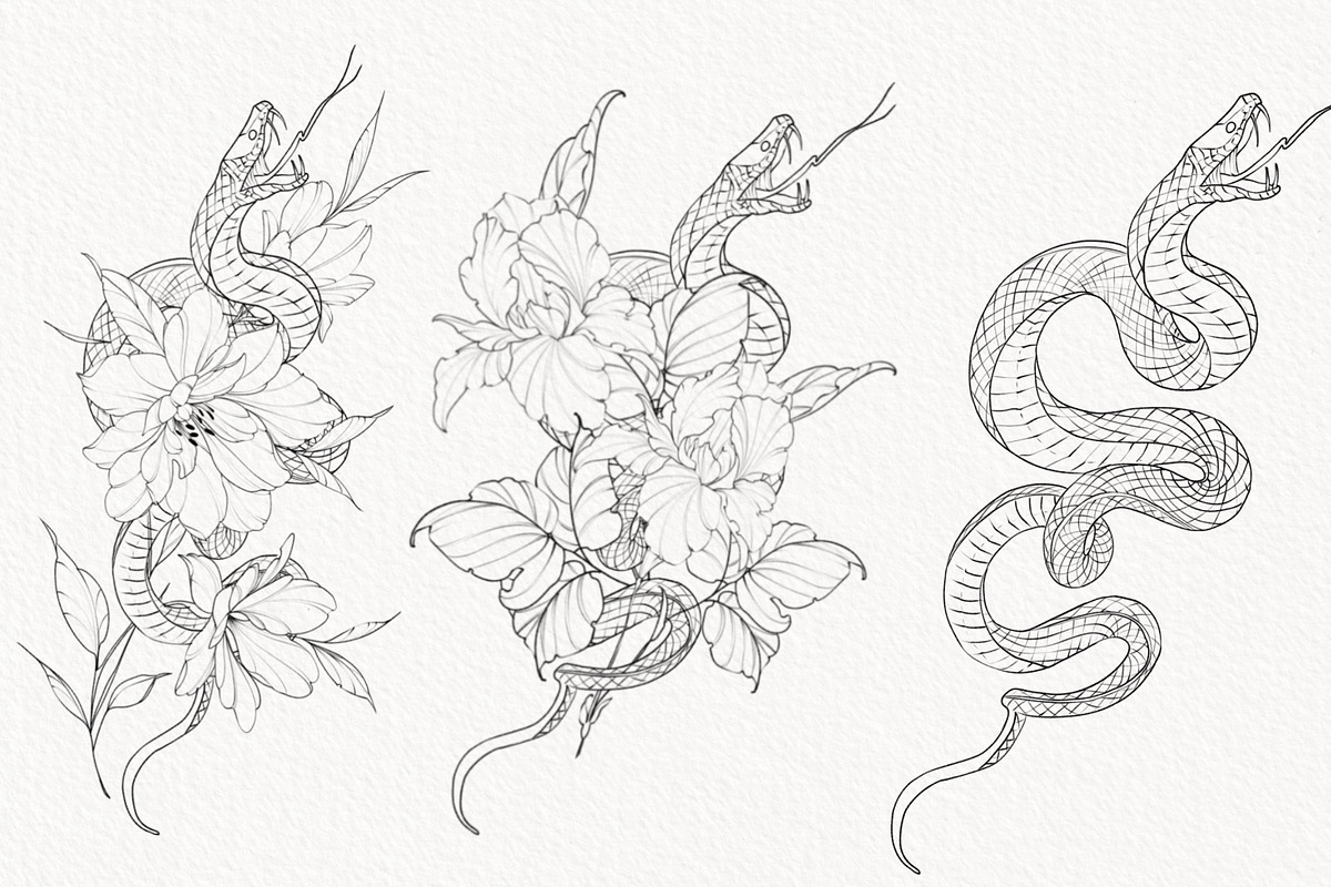 Procreate Snake stamps with flowers., a Brushes & More by AnnaPolitmerskaja (Photo 7 of 8)