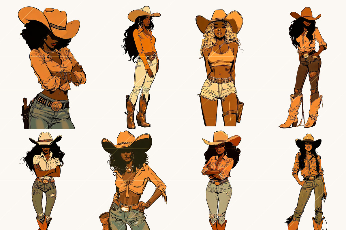 Black Cowgirl Clipart Bundle, a Person Illustration by BusyDaydesign (Photo 4 of 9)
