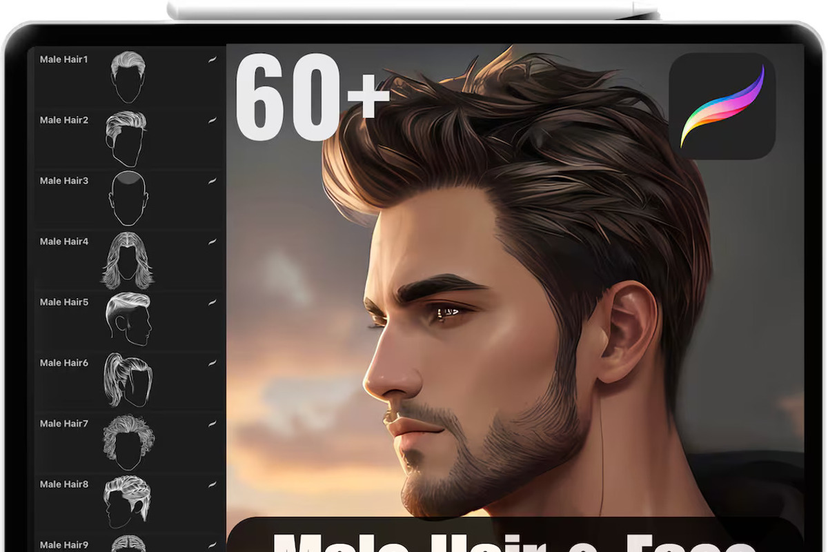 Procreate Male Hair & Face Stamps, a Brush Add-On by OneBerryCreations (Photo 1 of 8)