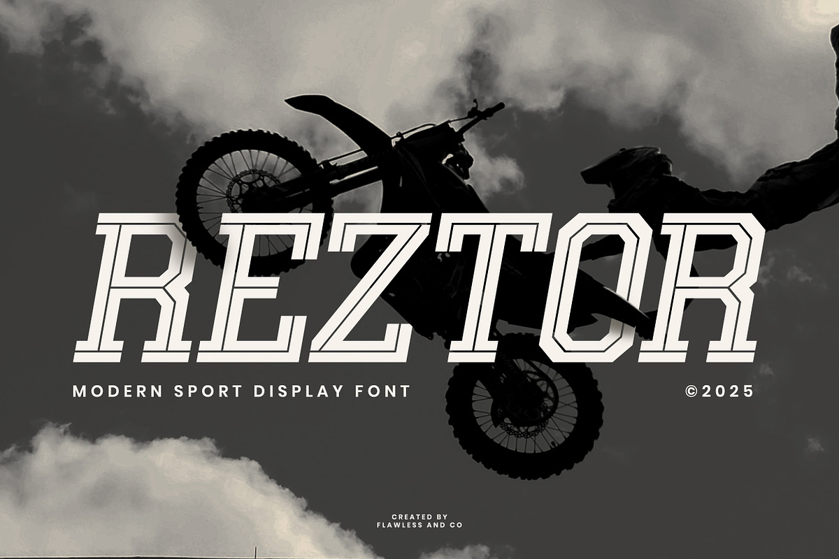Reztor - Modern Sport Display Font, a Sans Serif Font by Flawless And Co (Photo 1 of 10)