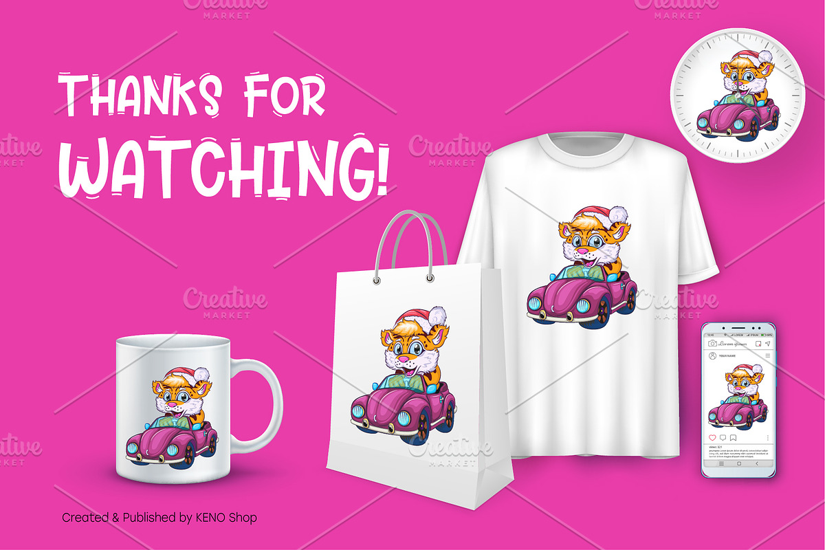 Cartoon Tiger on Car., an Animal Illustration by KENO Mascots (Photo 3 of 3)