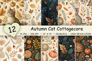 Autumn Cat Cottagecore Digital Paper
