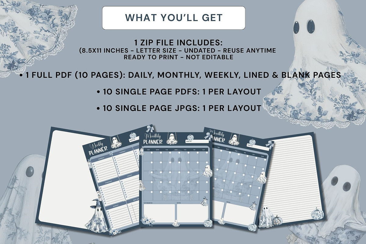 Blue Toile Ghosts Halloween Planner preview 6
