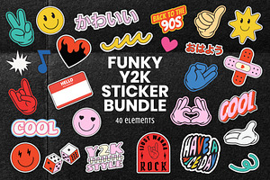 40 Funky Y2K Stickers - Png Bundle