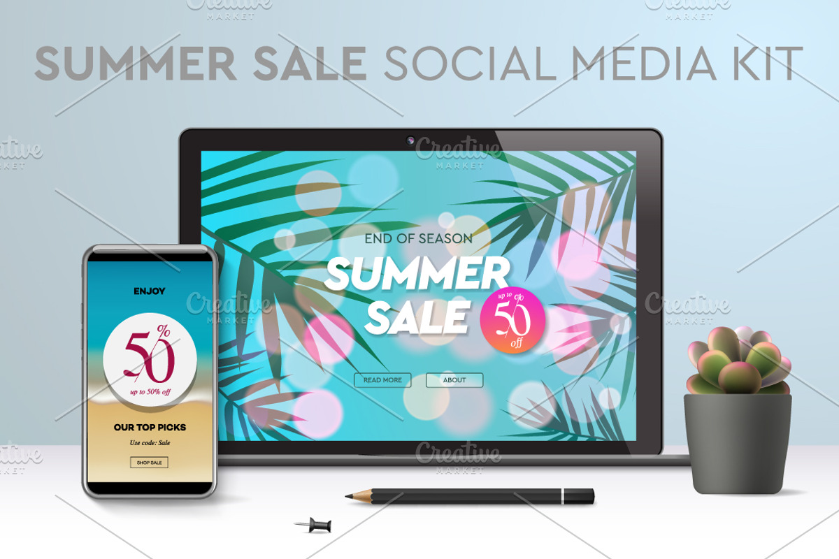 Summer Sale Social Media Kit, a Templates & Theme by PREMIUMVECTOR (Photo 1 of 4)