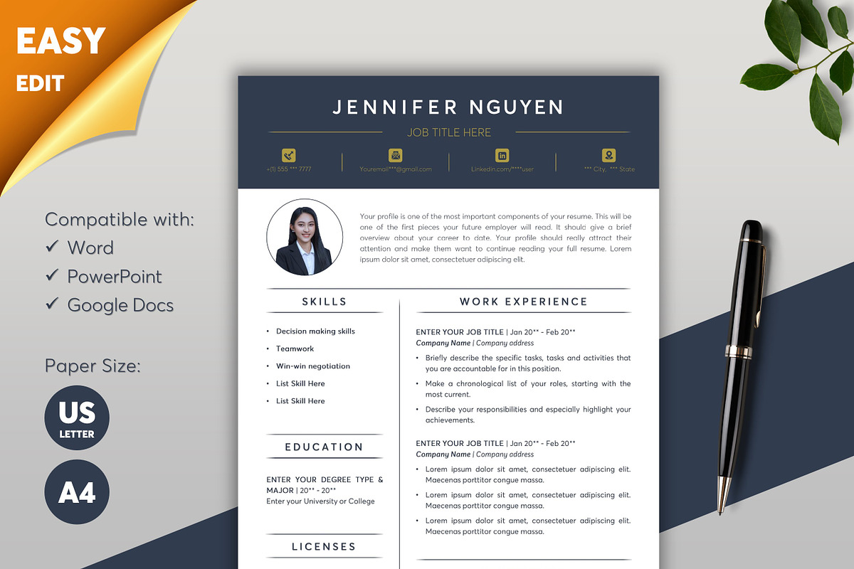 ATS Resume CV Word & Google Docs 35, a Resume Template by MrCam ...