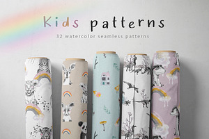 Watercolor kids patterns
