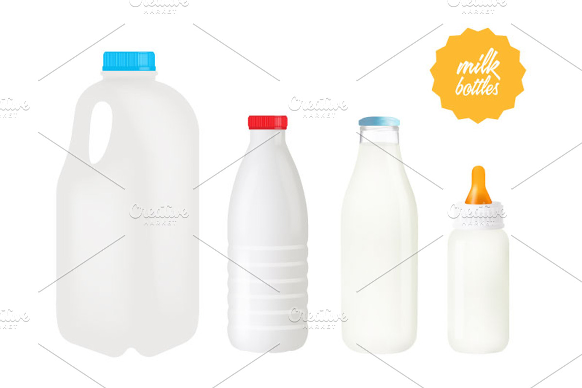 Vector milk bottles, a Food Illustration by Ruliz