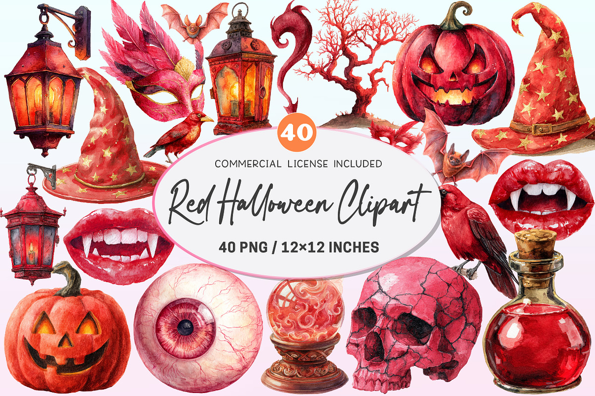 Red Halloween Watercolor Clipart, a Graphic by CitraGraphics (Photo 1 of 4)
