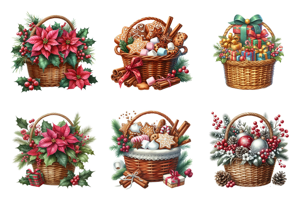 Christmas Gift Basket Clipart Bundle, an Illustration by SinaCreation (Photo 3 of 7)