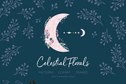 Celestial Florals Pattern & Clipart, an Illustration by Cozy pattern shop (Thumbnail 1 of 10)
