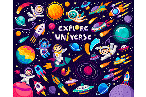 Cartoon Kids Space, Galaxy Planets