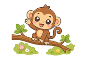 Monkey Sitting on Tree in Forest, an Animal Illustration by Artpon Illustration (Thumbnail 1 of 3)