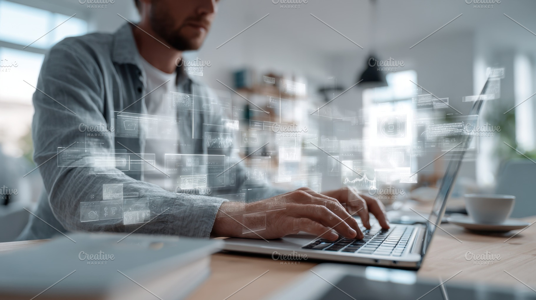 Working at a desk with technology, a Photo by Beautiful things