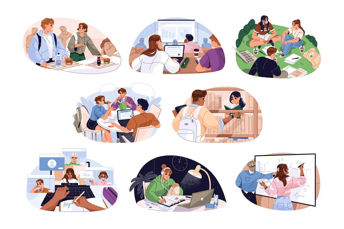Students' life in university set, an Education Illustration by PaperTrident (Photo 1 of 9)