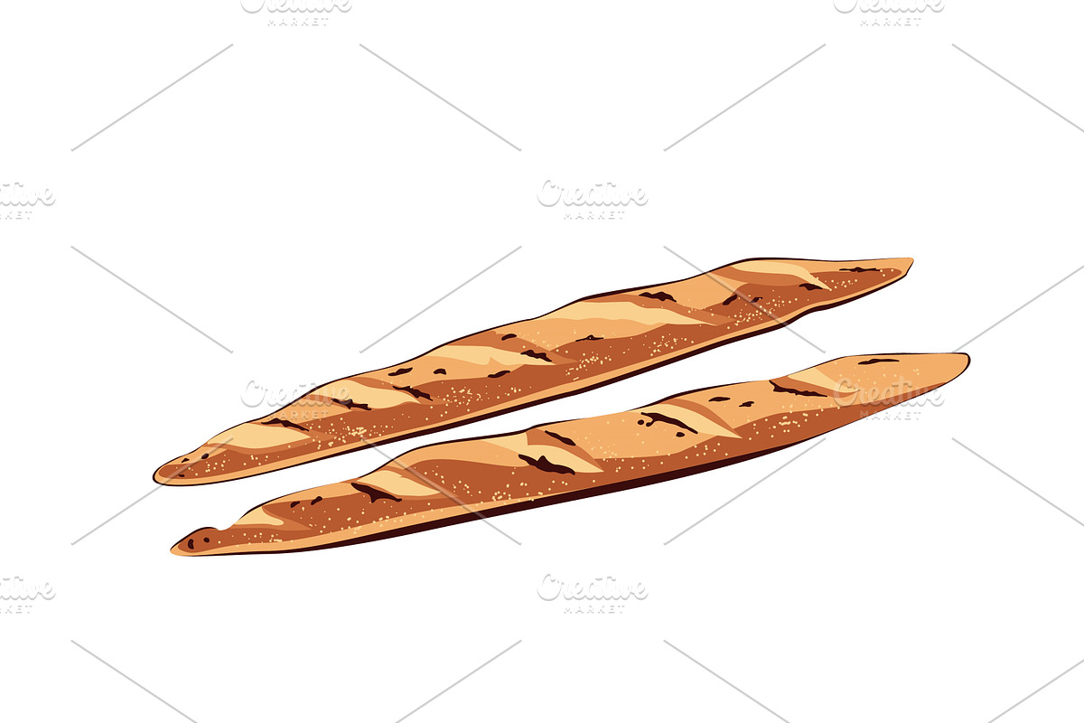 Two long crusty, and craft baguette, a Food Illustration by Toltemara