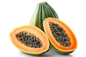 Slice fresh papaya fruit and green l, a Food & Drink Photo by Pixeness Studio