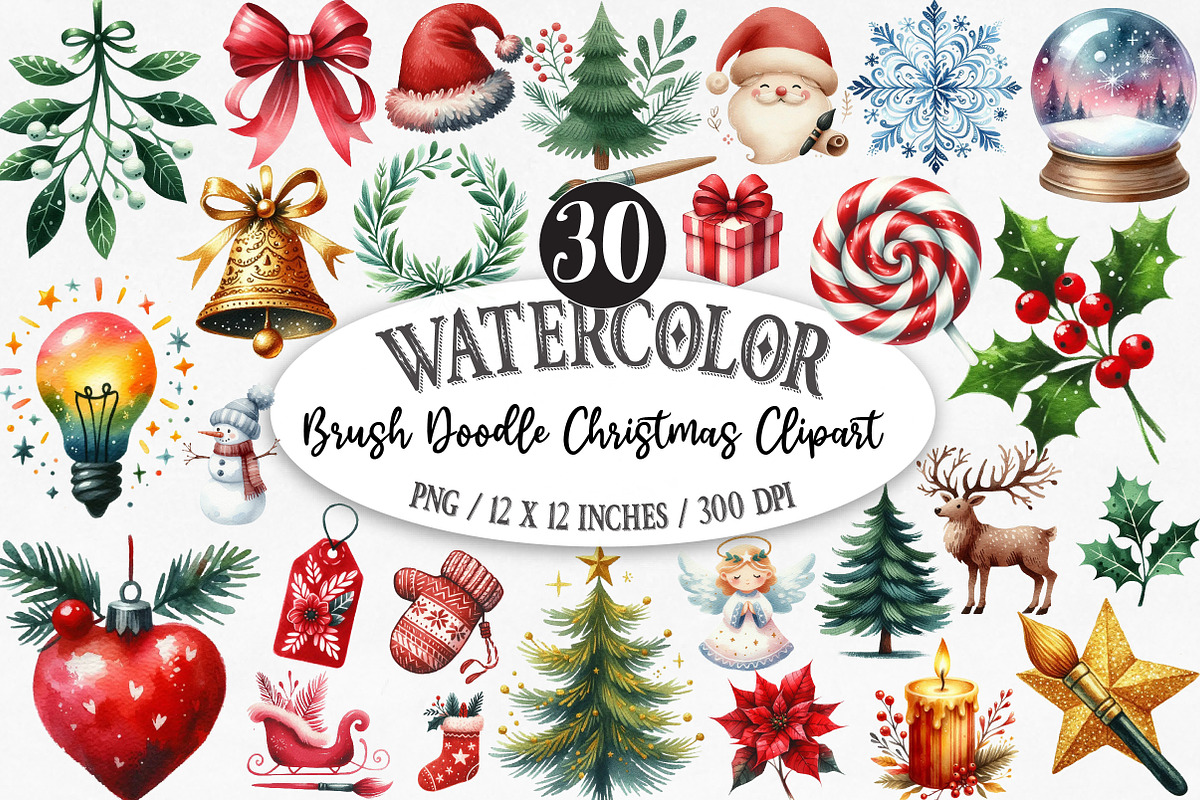 Brush Doodle Christmas Clipart, an Illustration by Designking (Photo 1 of 5)