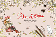 Cozy autumn - watercolor & ink, an Animal Illustration by long summer (Thumbnail 1 of 6)