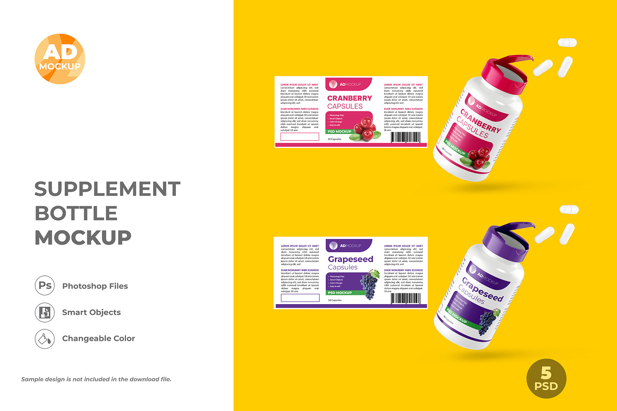 Supplement Bottle Mockup – 05 PSD, a Packaging Mockup by Adstart (Photo 5 of 5)