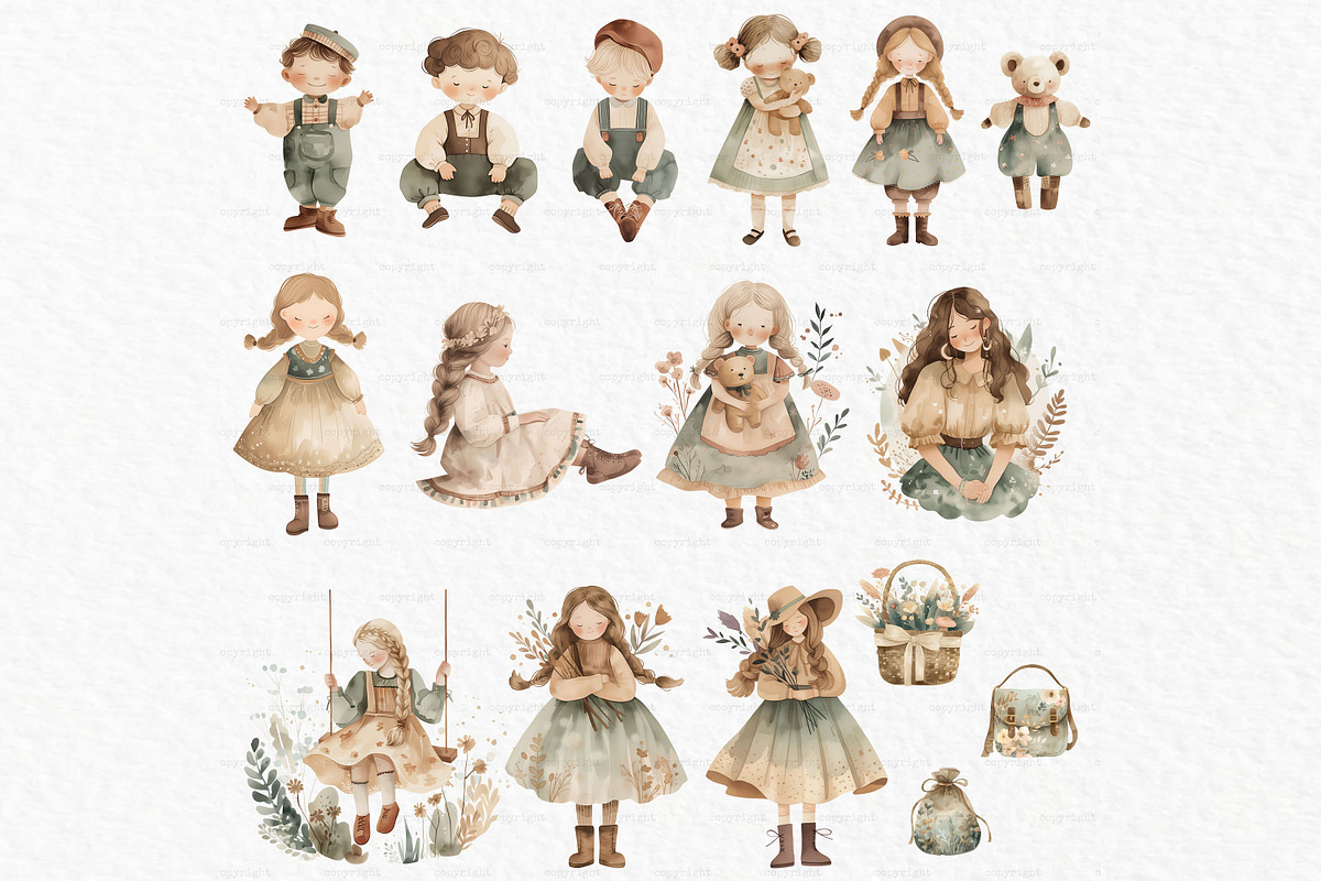 Cottagecore watercolor clipart, a Person Illustration by MyLittleMeow (Photo 2 of 6)