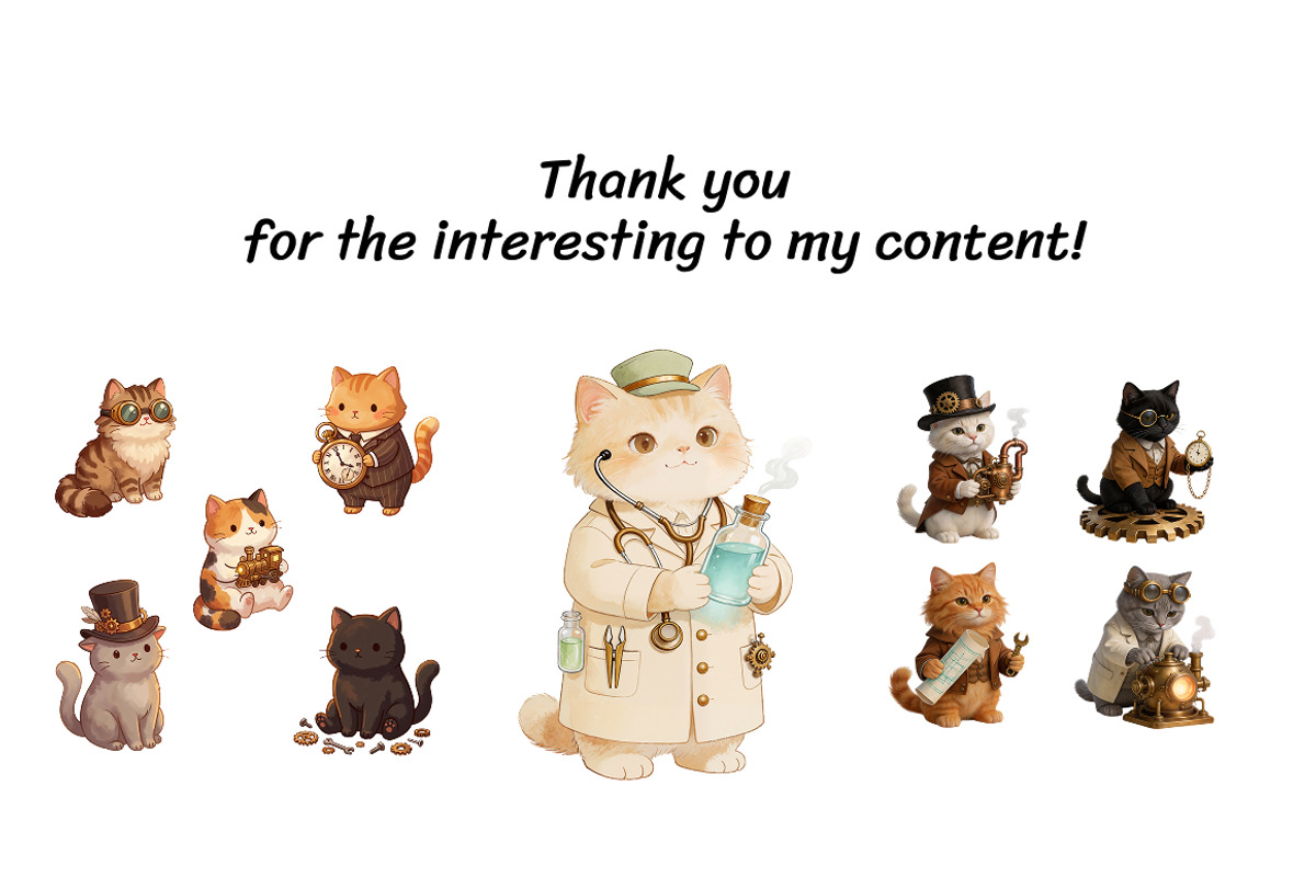 Steampunk Cat Clipart Set - 21 PNG, an Animal Illustration by InkyQueenArt (Photo 6 of 7)