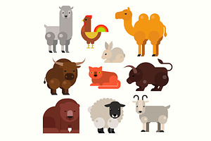 Vector flat cute animals set.