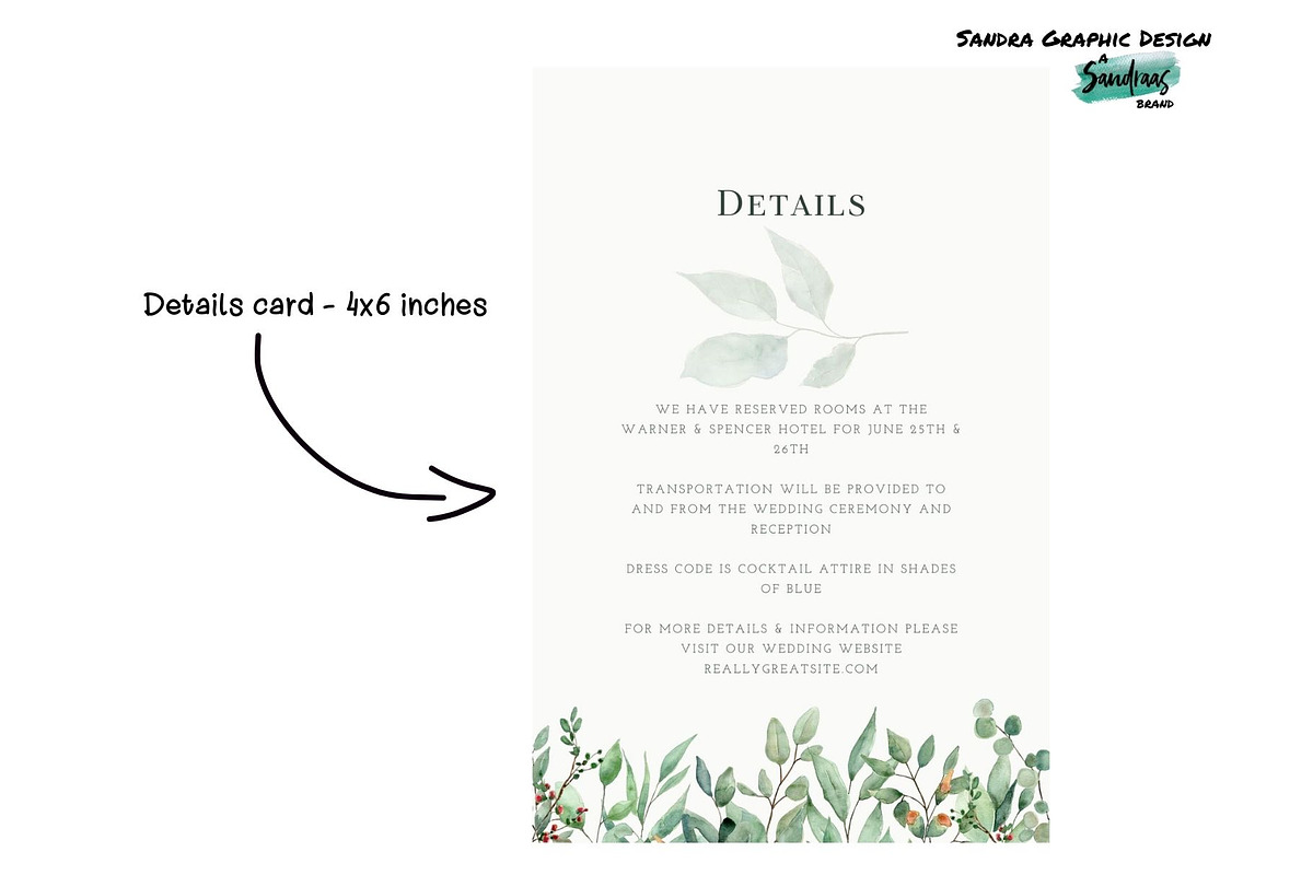 Green Foliage Wedding Invitation, a Card Template by SandraGraphicDesign (Photo 3 of 8)
