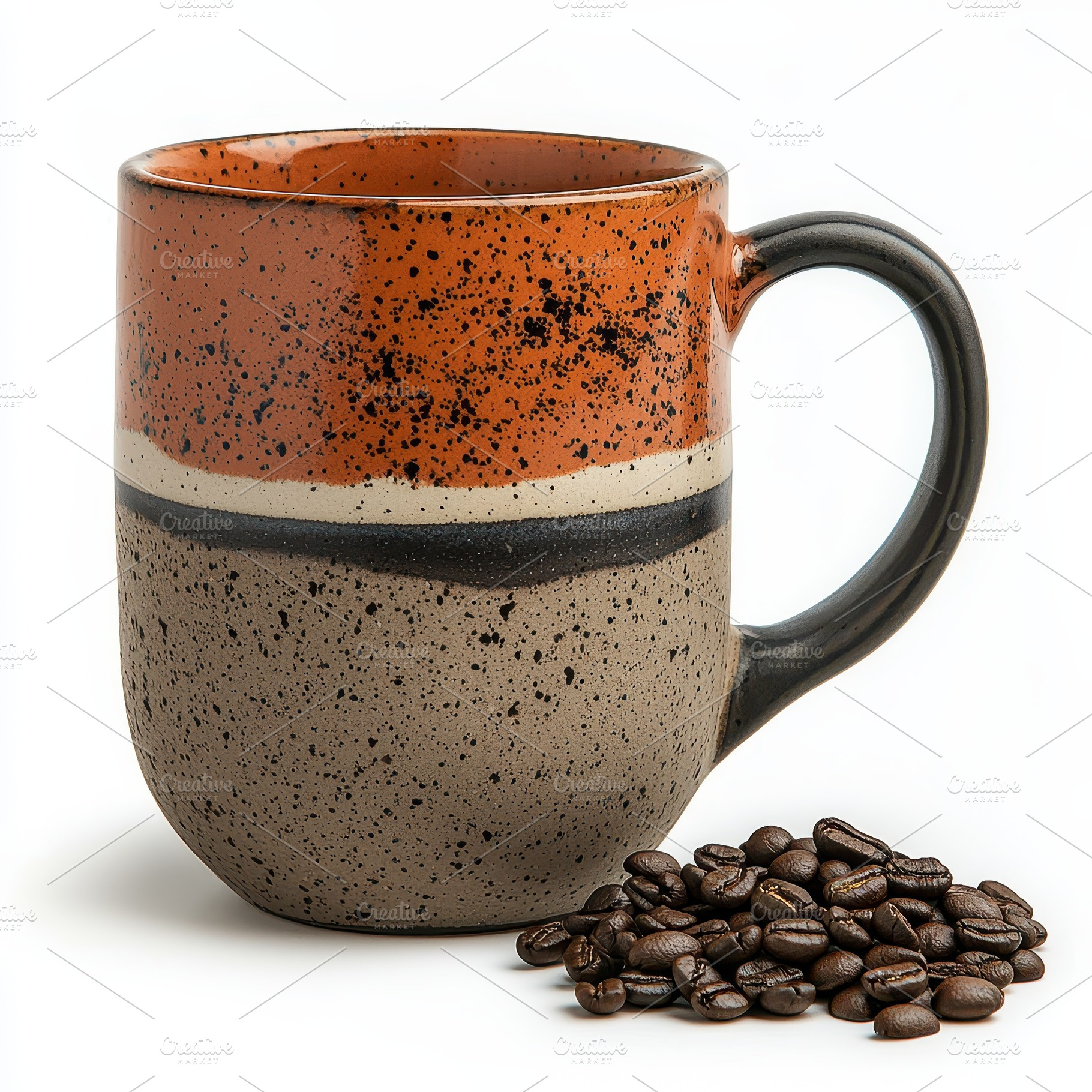 Stylish coffee mug with roasted bean, a Food & Drink Photo by Pixeness Studio