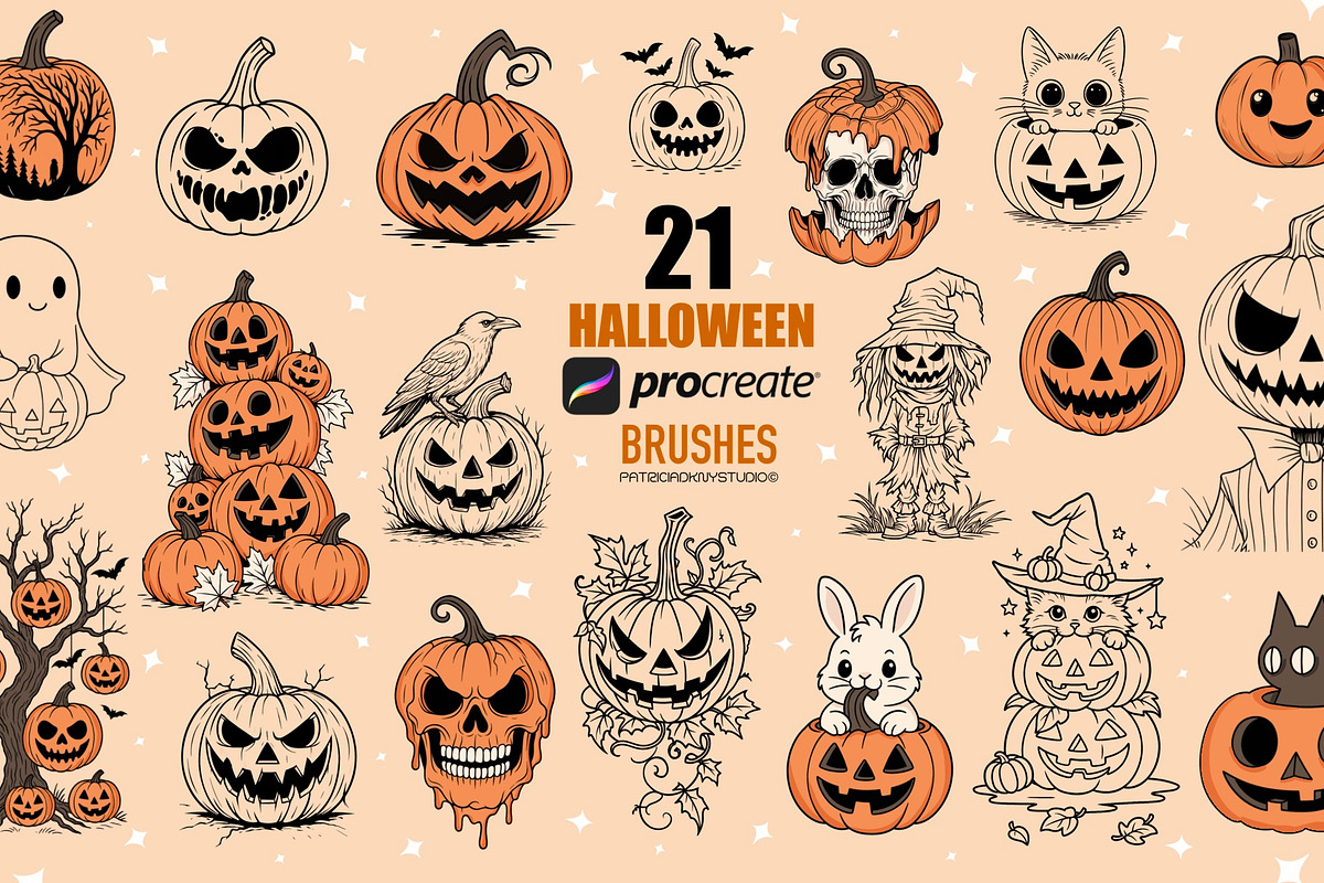 Procreate Halloween pumpkin brushes, a Brush Add-On by PDknyStudio (Photo 1 of 3)